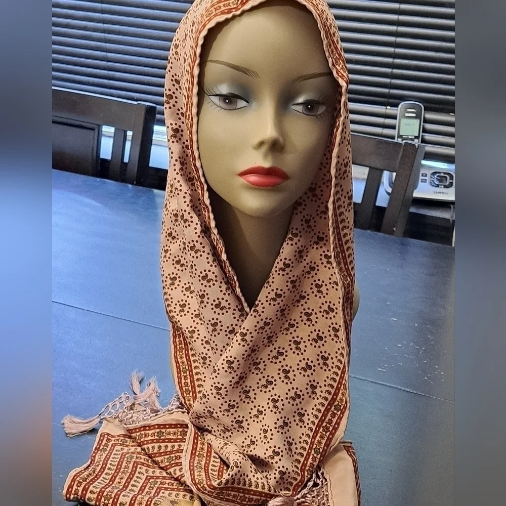 Printed Silk Scarf With A Floral Border & Fringe